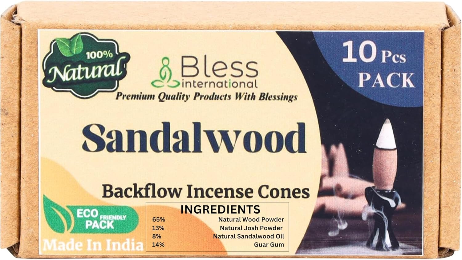 Bless International Natural Sandalwood Incense Cones 10 Count