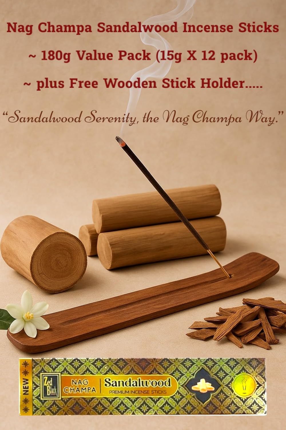 Premium Nag Champa Sandalwood Incense Sticks 15g x 12 Pack