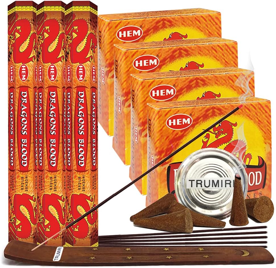 Dragons Blood Incense Sticks and Cone Incense Holder Bundle