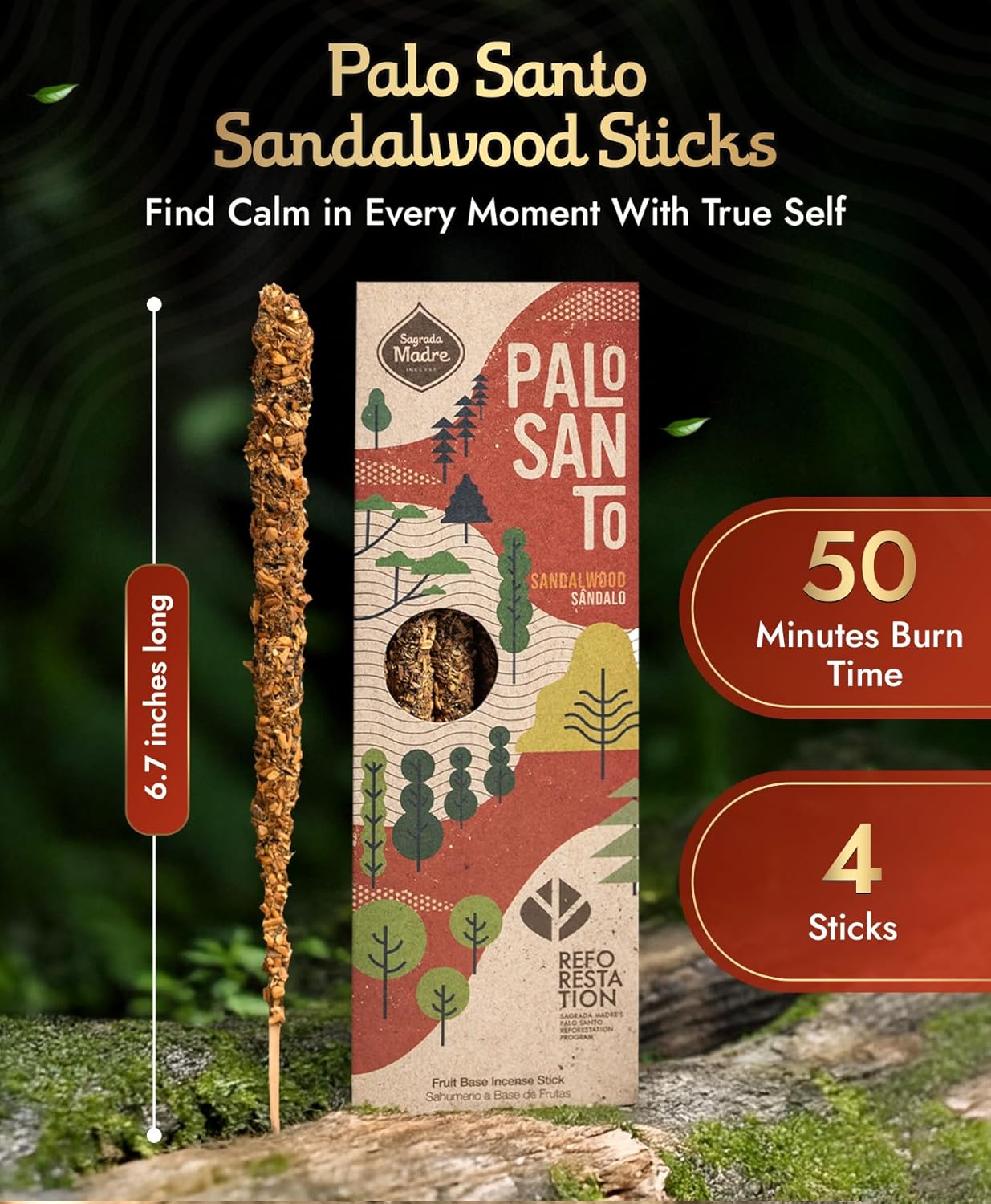 4pcs Wildly Harvested Palo Santo Incense Sticks - Non-Toxic Aromatic 67 Long