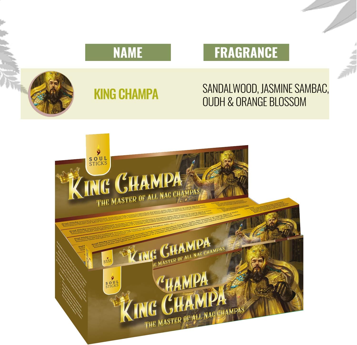 Soul Sticks Hand-Rolled Incense Sticks King Champa 180 Gram Box