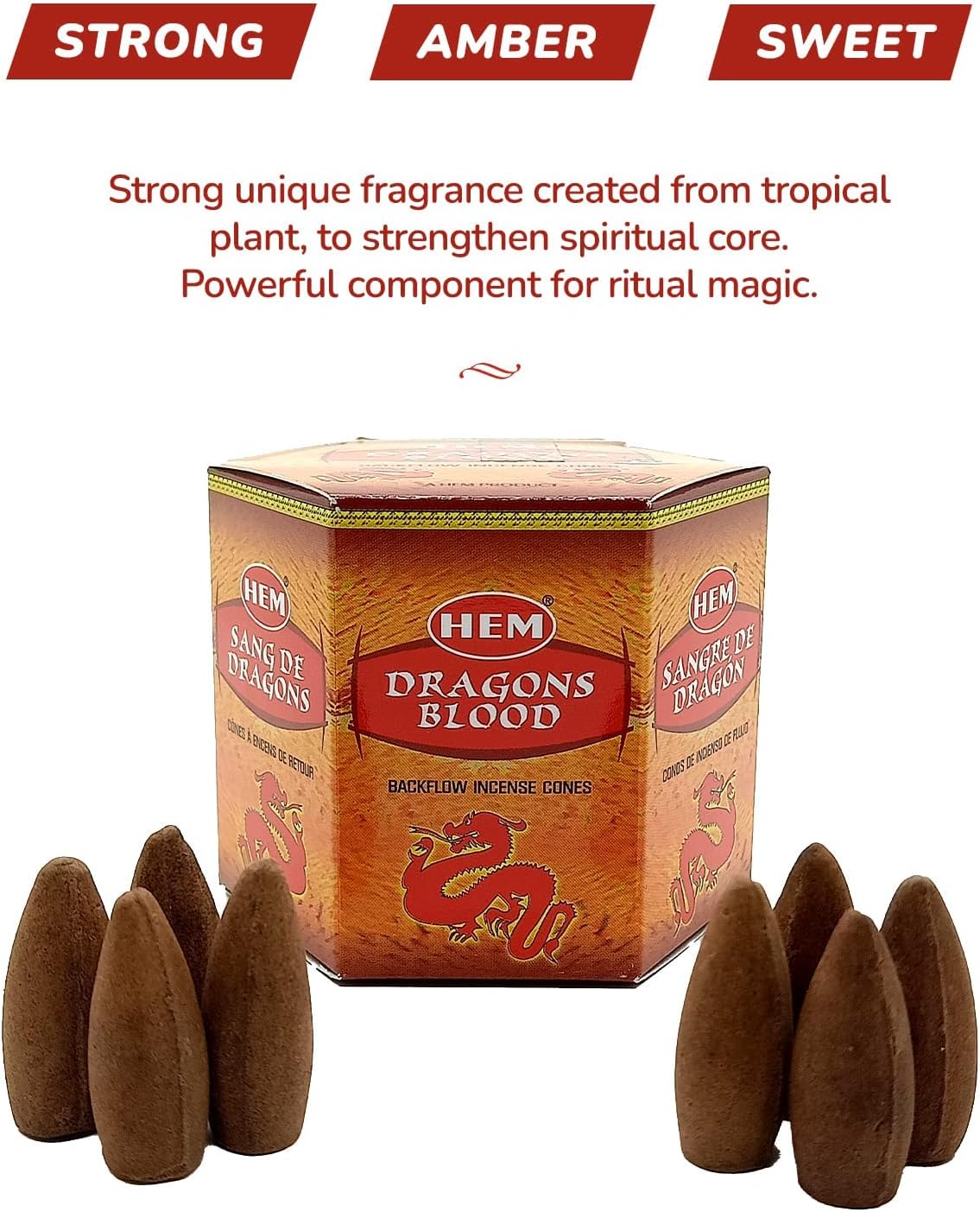 Calmveda Backflow Incense Cones - 40 Pack Sweet Amber Dragon Blood