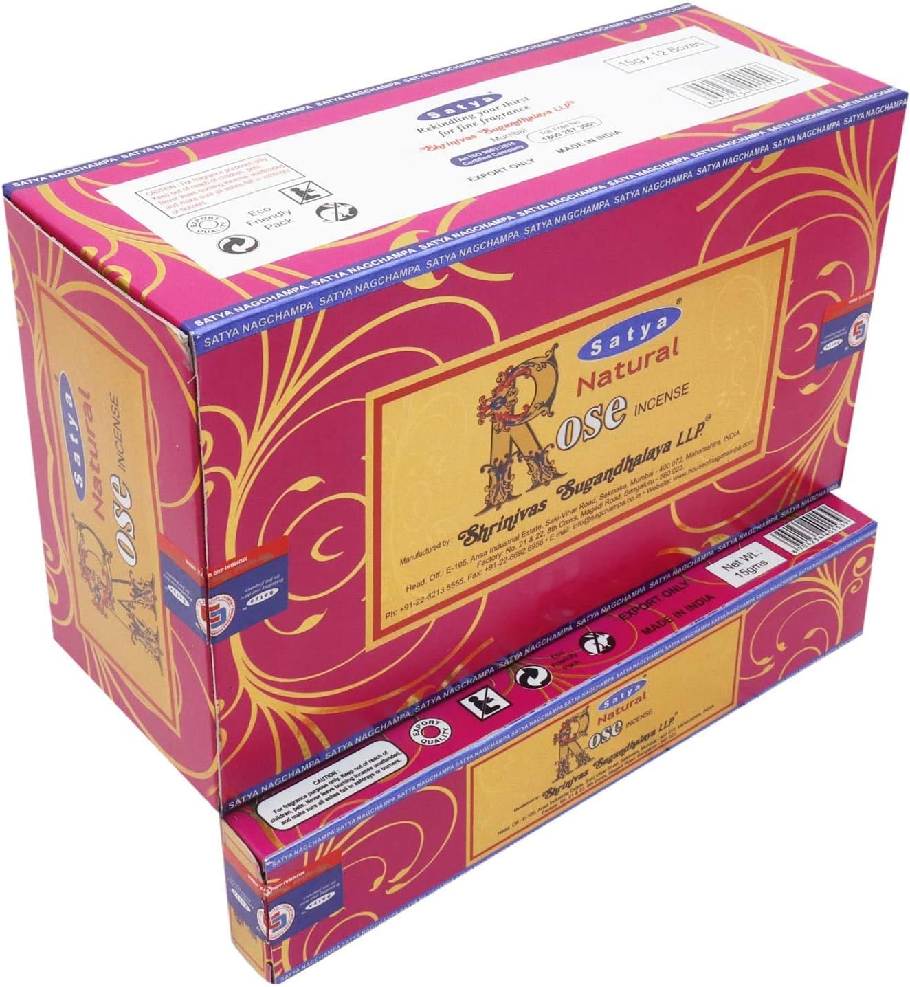 Satya Nag Champa Rose Natural Incense Sticks 12 Packs Box