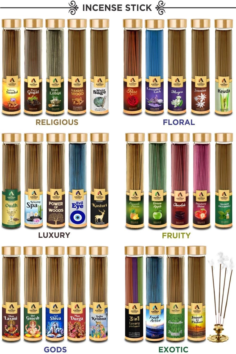 The Aroma Factory Organic Incense Sticks Palo Santo Amber Myrrh 2 x 100g