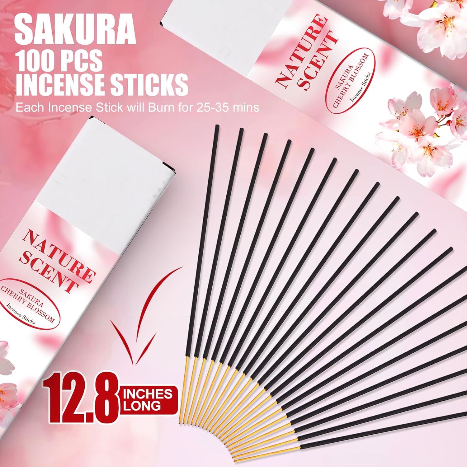 RELCHANE Sakura Incense Sticks 100pcs Natural Burn 30 mins Stress Relief