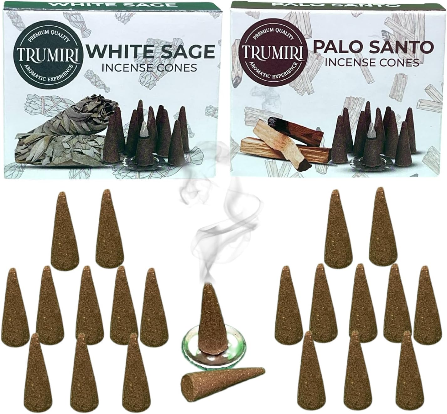 TRUMIRI Incense Cones - 20 Pack 10 Palo Santo 10 White Sage