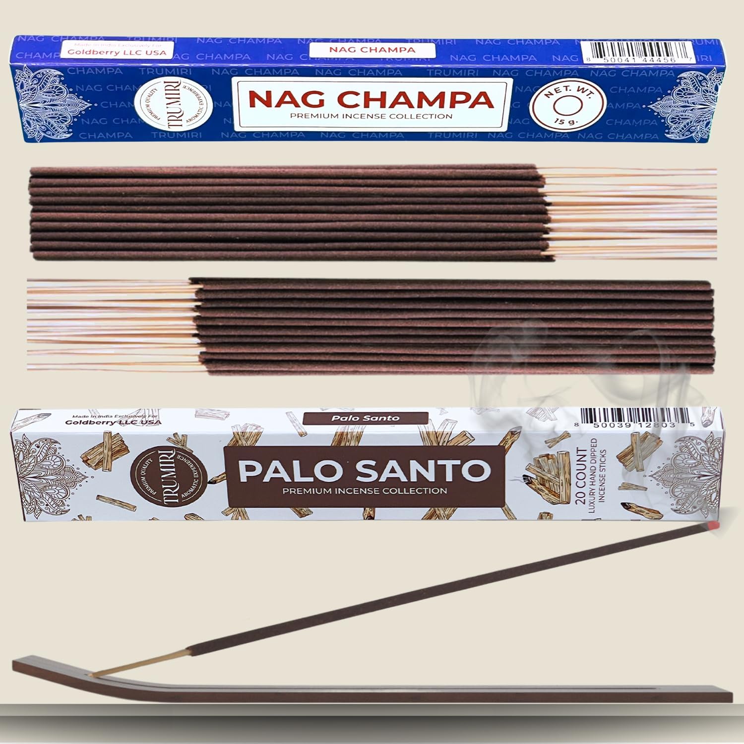 Trumiri Incense Sticks - 35 Pack with 15 Nag Champa and 20 Palo Santo