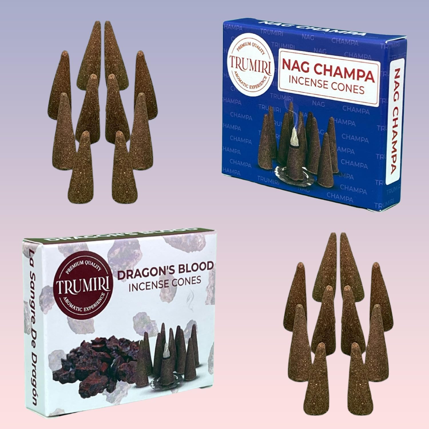 TRUMIRI Incense Cones - 20 Pack with 10 Nag Champa and 10 Dragons Blood