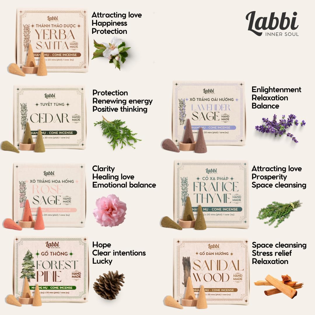 Labbi Incense Cones - 20 Natural Sandalwood Fragrance for Relaxation and Meditation