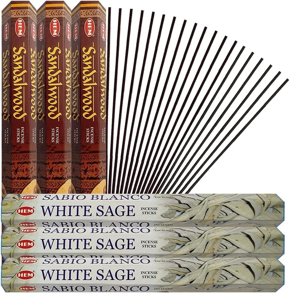 White Sage and Sandalwood Incense Sticks and Holder Bundle