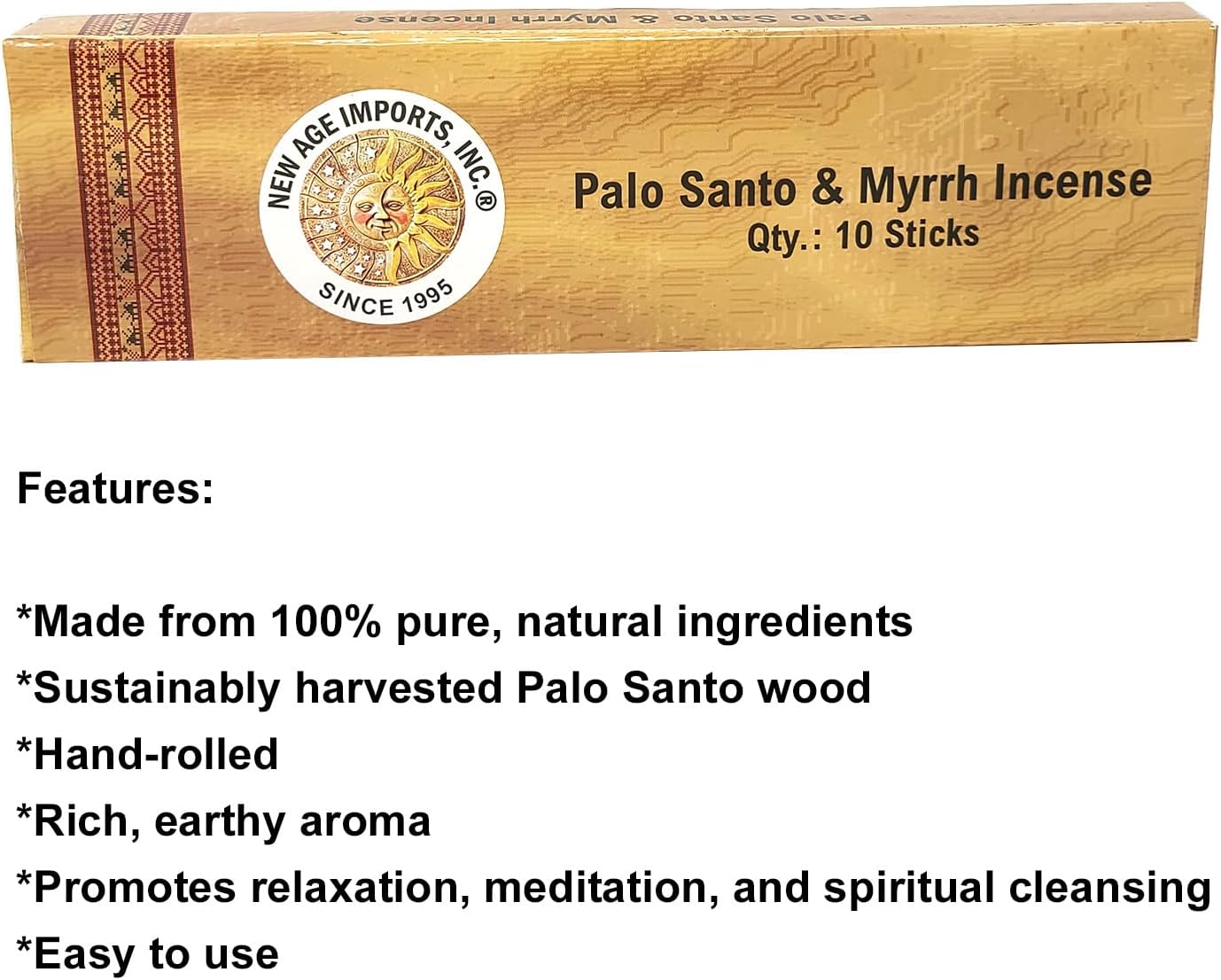 New Age Imports Premium Palo Santo Myrrh Incense Sticks 7-8 10 Pack