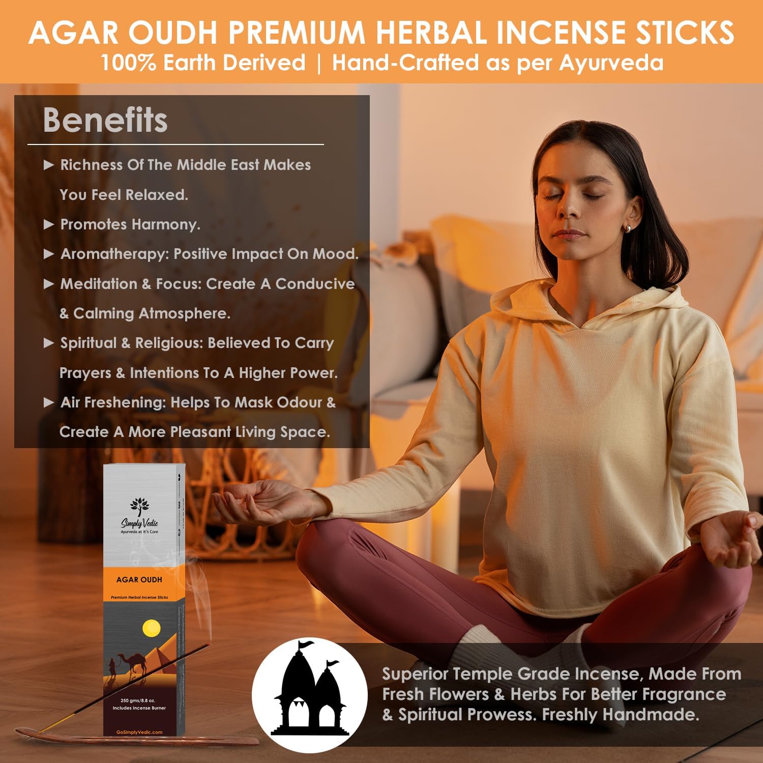 Premium Agar Oudh Incense Sticks with Holder - 135 Sticks 250 Grams