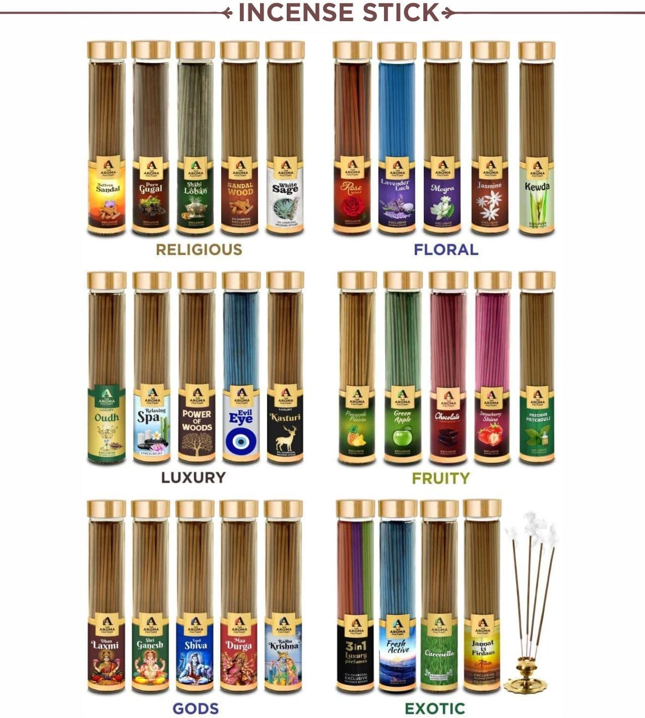 The Aroma Factory Organic Incense Sticks Lemongrass Amber Myrrh 2 x 100g Bottle