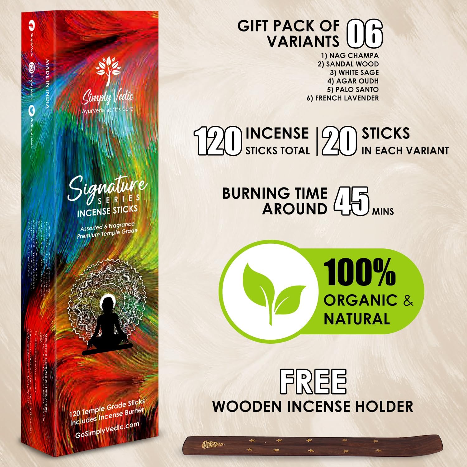 Signature Incense Sticks Gift Set 120 Natural Non-Toxic Agarbatti