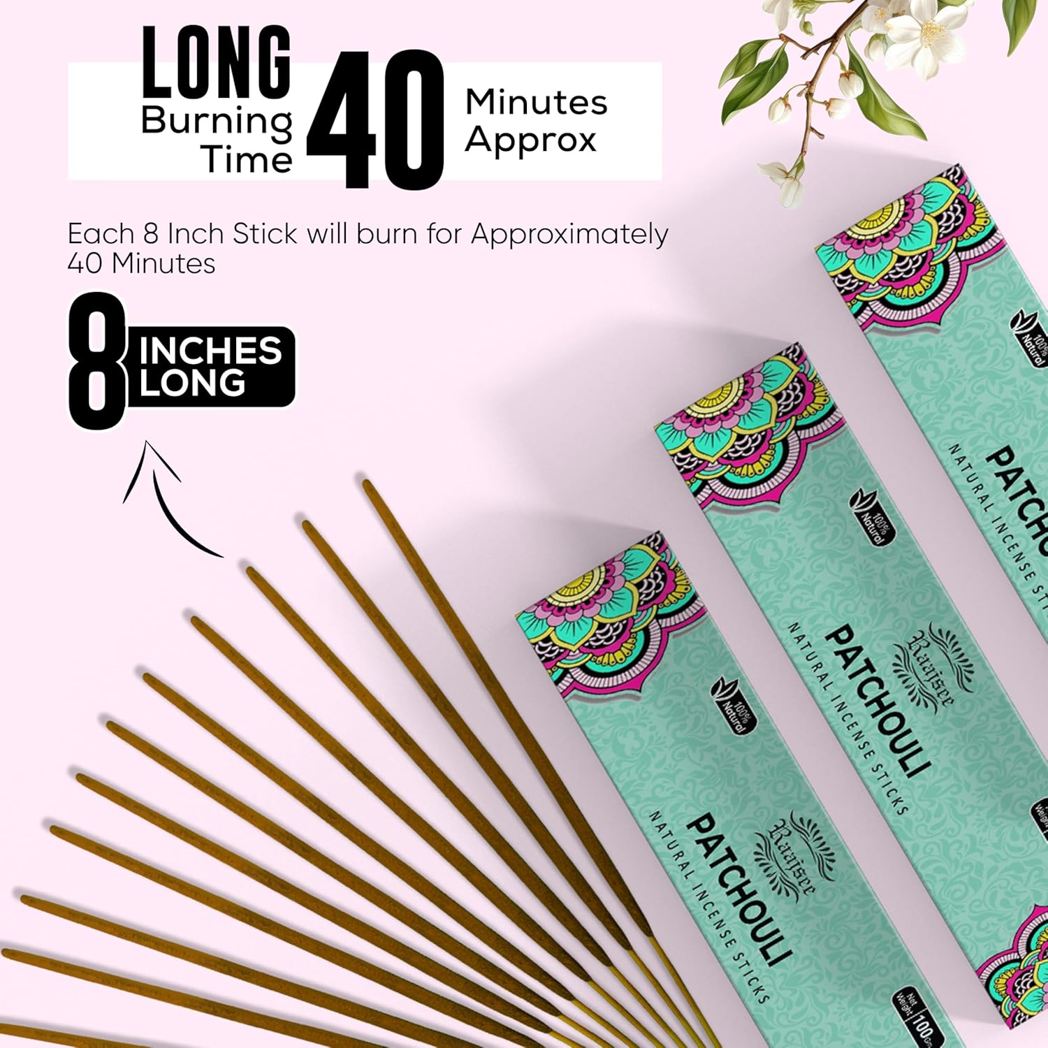 Raajsee Patchouli Incense Sticks 100 Natural Pack of 12