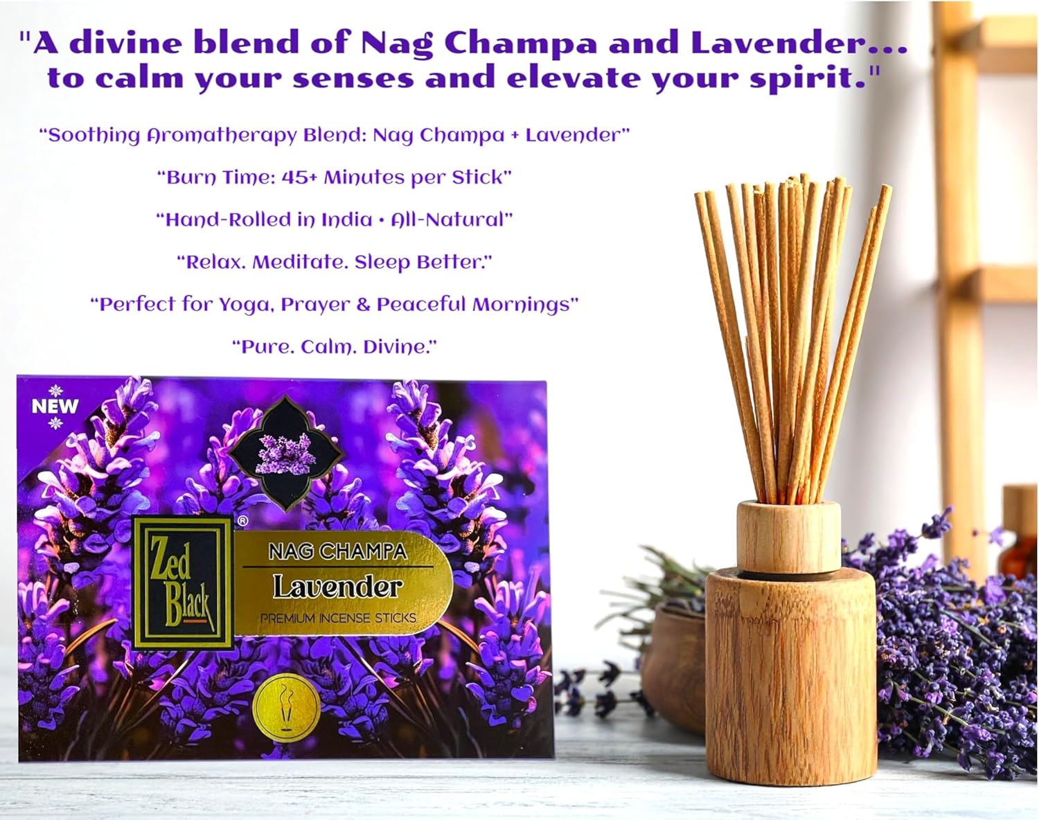 Premium Nag Champa Lavender Incense Sticks 180gm 15g x 12 Pack