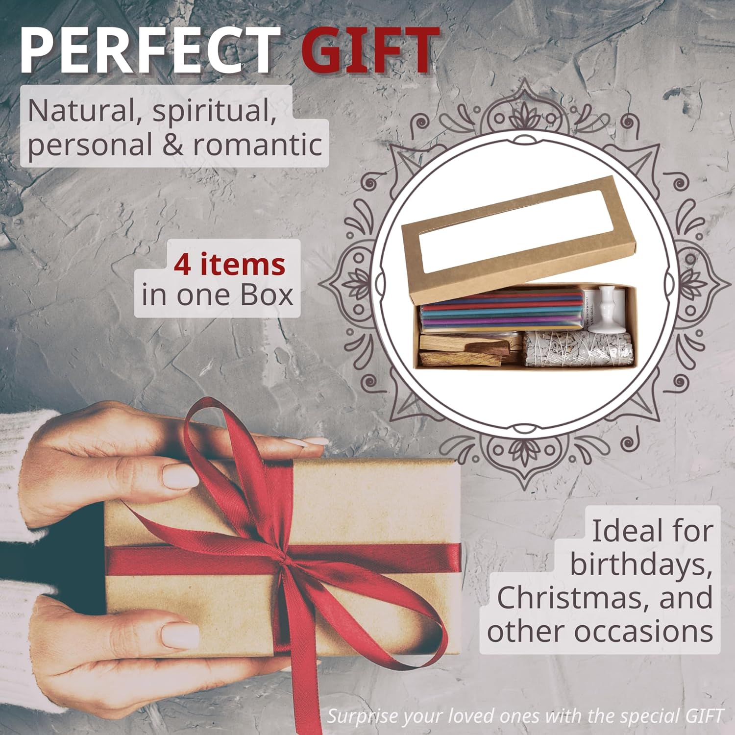 Danilovo Smudging Kit with 5 Palo Santo Sticks 1 White Sage Stick 50 Chakra Beeswax Candles and Ceramic Holder