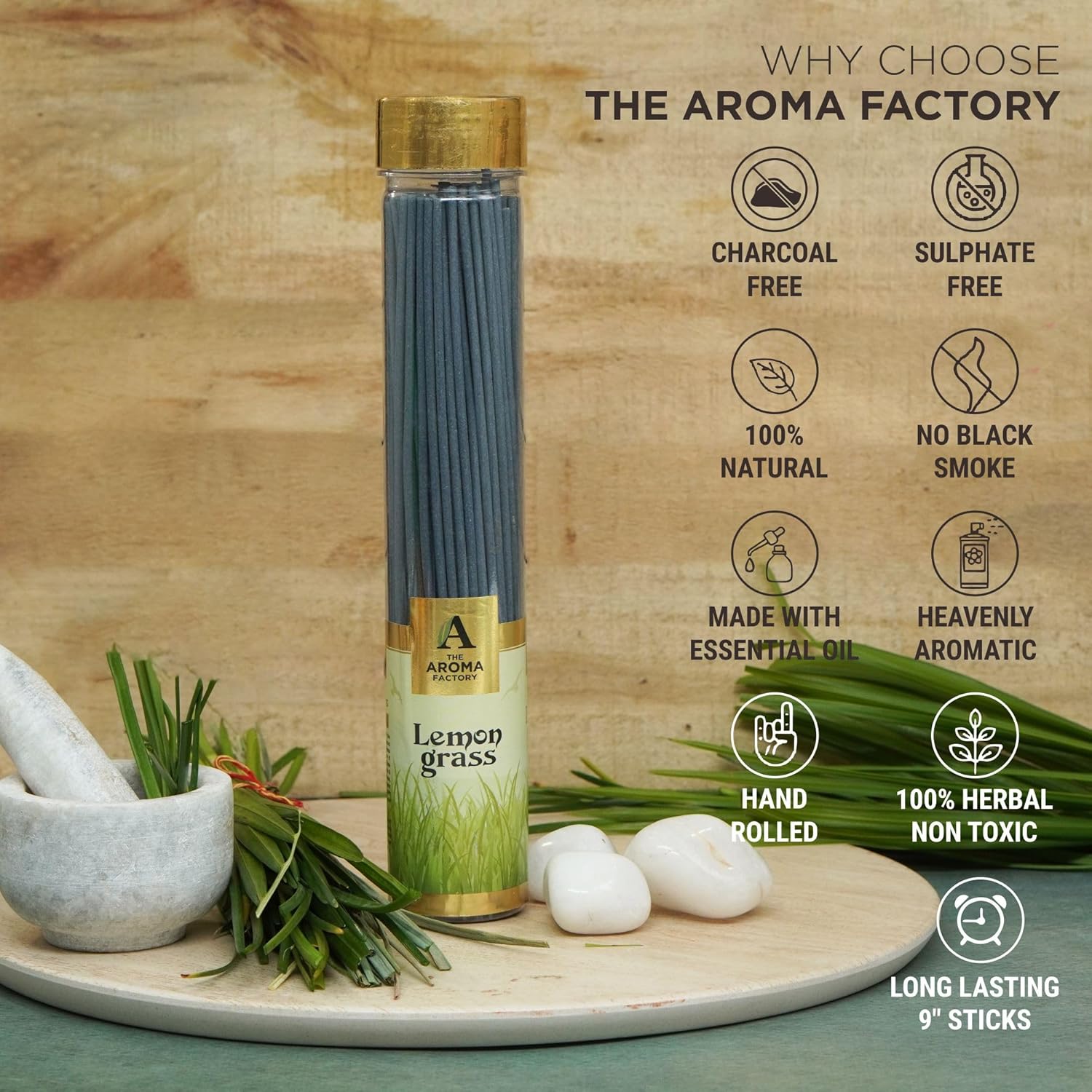 The Aroma Factory Organic Incense Sticks Lemongrass Amber Myrrh 2 x 100g Bottle