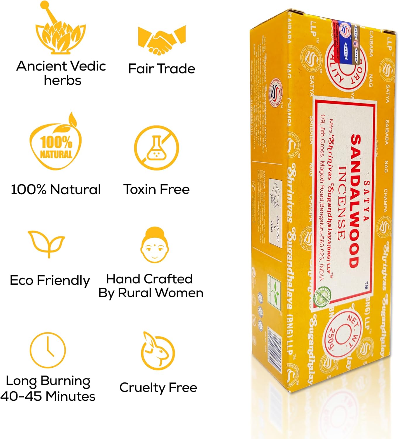Satya Sandalwood Incense Sticks 250gm Pack with Raajsee Holder