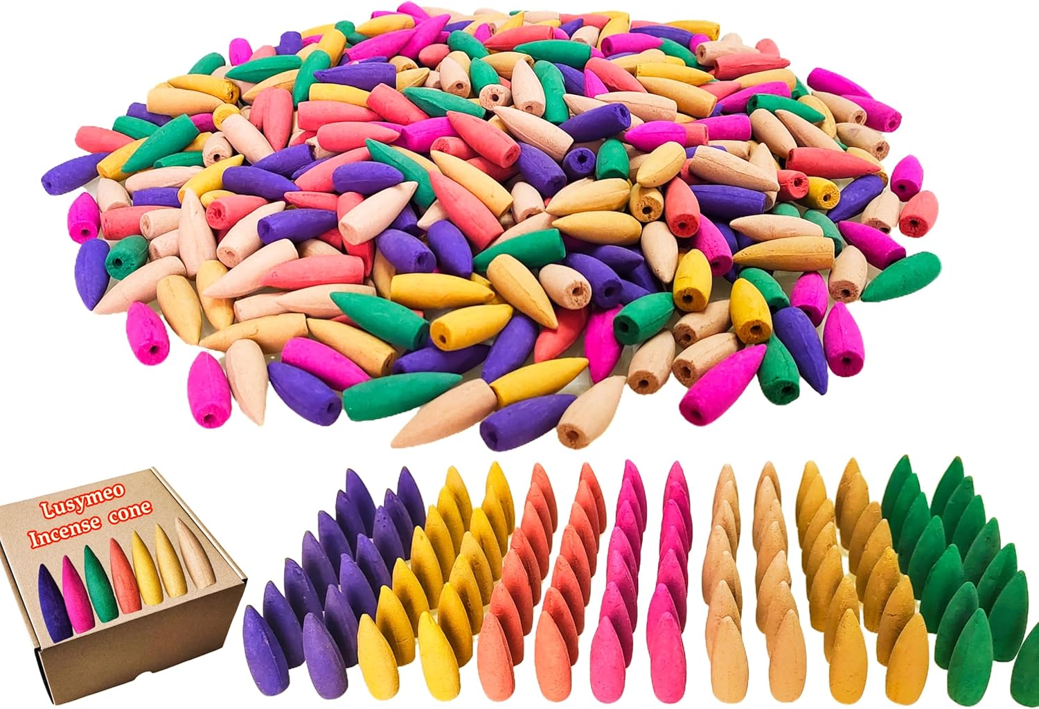 530 Pcs Large Backflow Incense Cones 7 Mixed Natural Scents