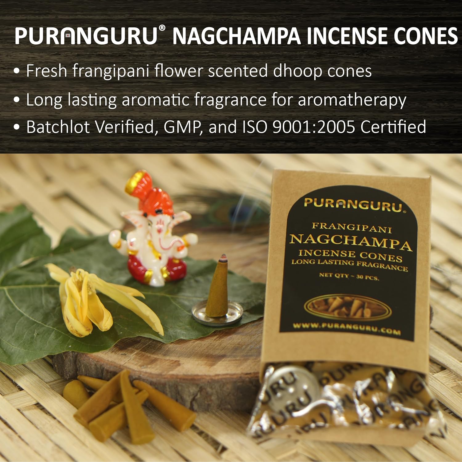 Nag Champa Incense Cones - 30 Per Box - 15 Inch