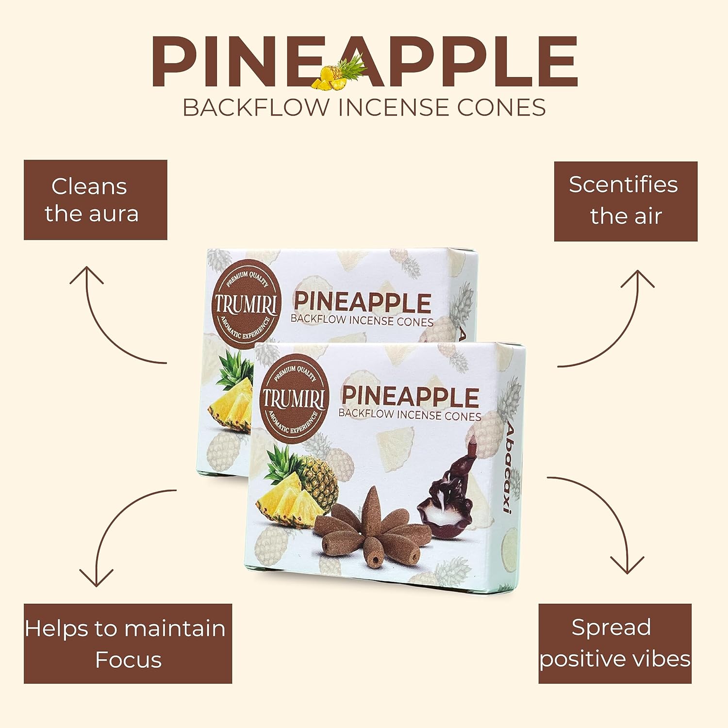 TRUMIRI Pineapple Backflow Incense Cones - 20 Pack Dual Set