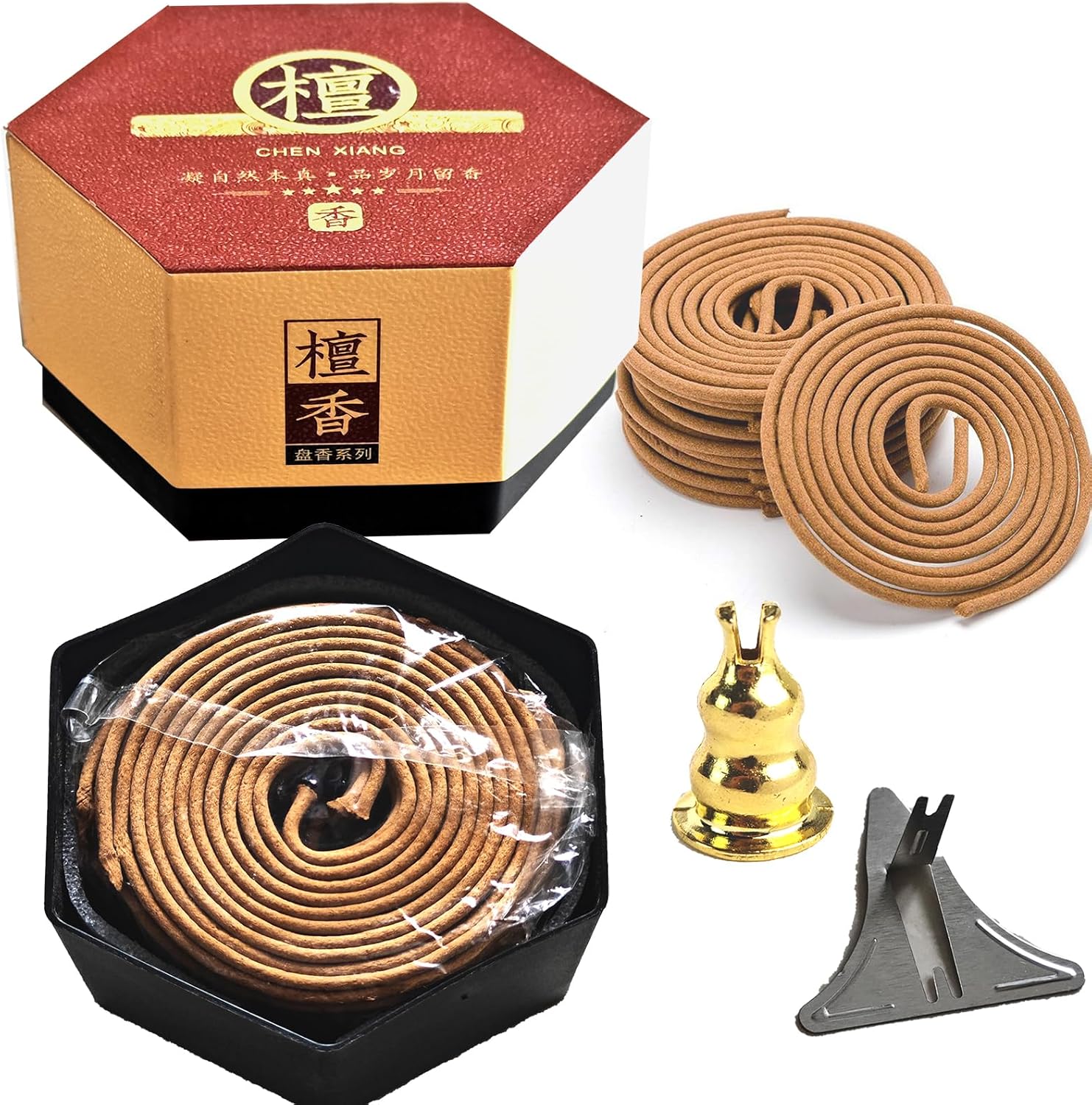 Sandalwood Incense Coils 40PCS with Spiral Holder Burner