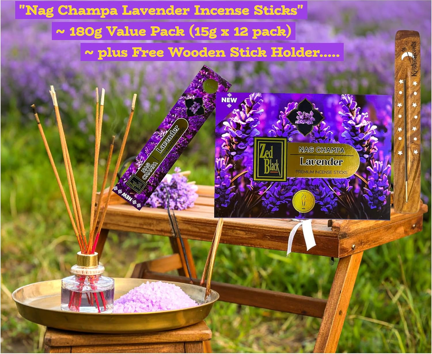 Premium Nag Champa Lavender Incense Sticks 180gm 15g x 12 Pack
