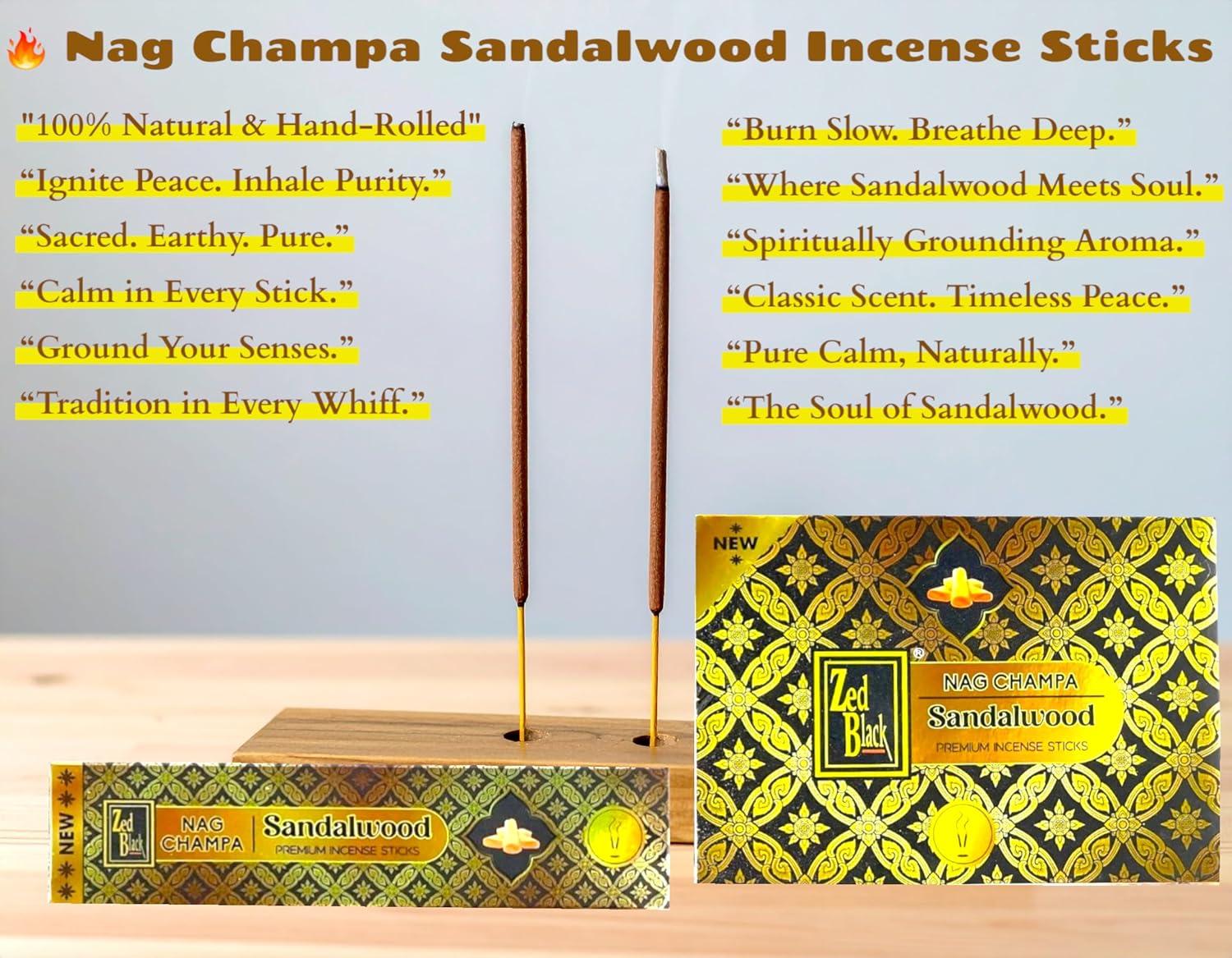 Premium Nag Champa Sandalwood Incense Sticks 15g x 12 Pack