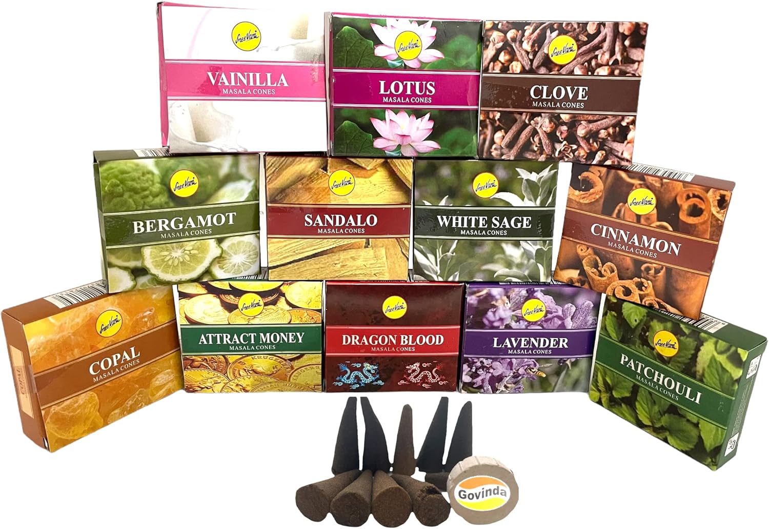 Govinda Sreevani Natural Masala Incense Cones and Holder Bundle
