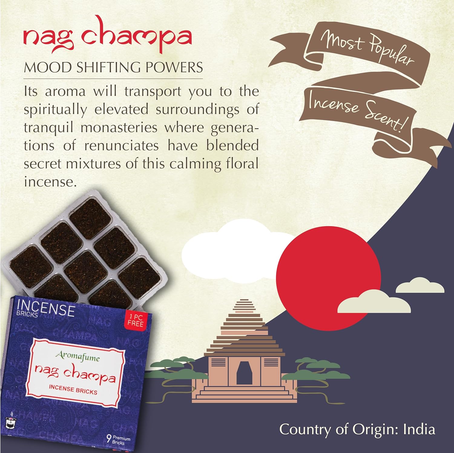 Aromafume Nag Champa Incense Bricks Refill Pack 3 x 9 Bricks