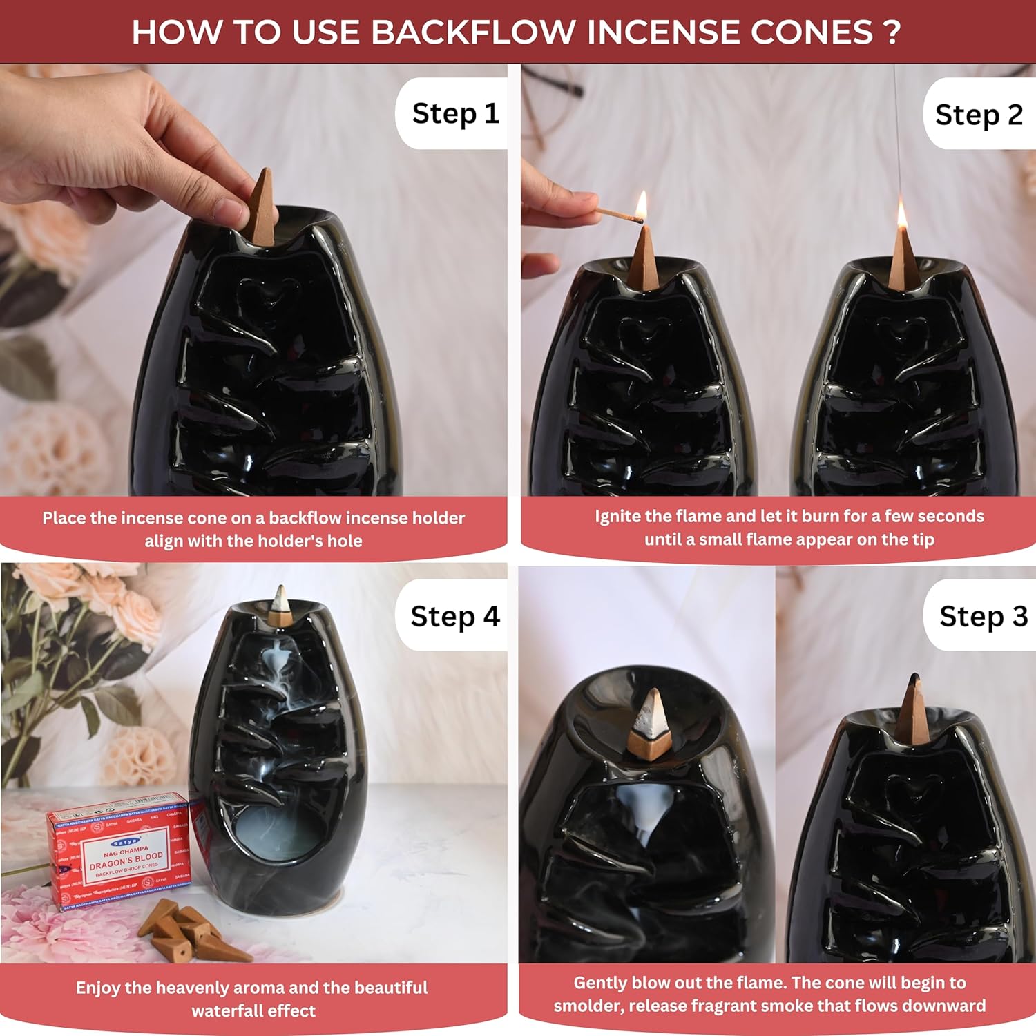 Dragons Blood Incense Cones for Waterfall Fountain - Pack of 6
