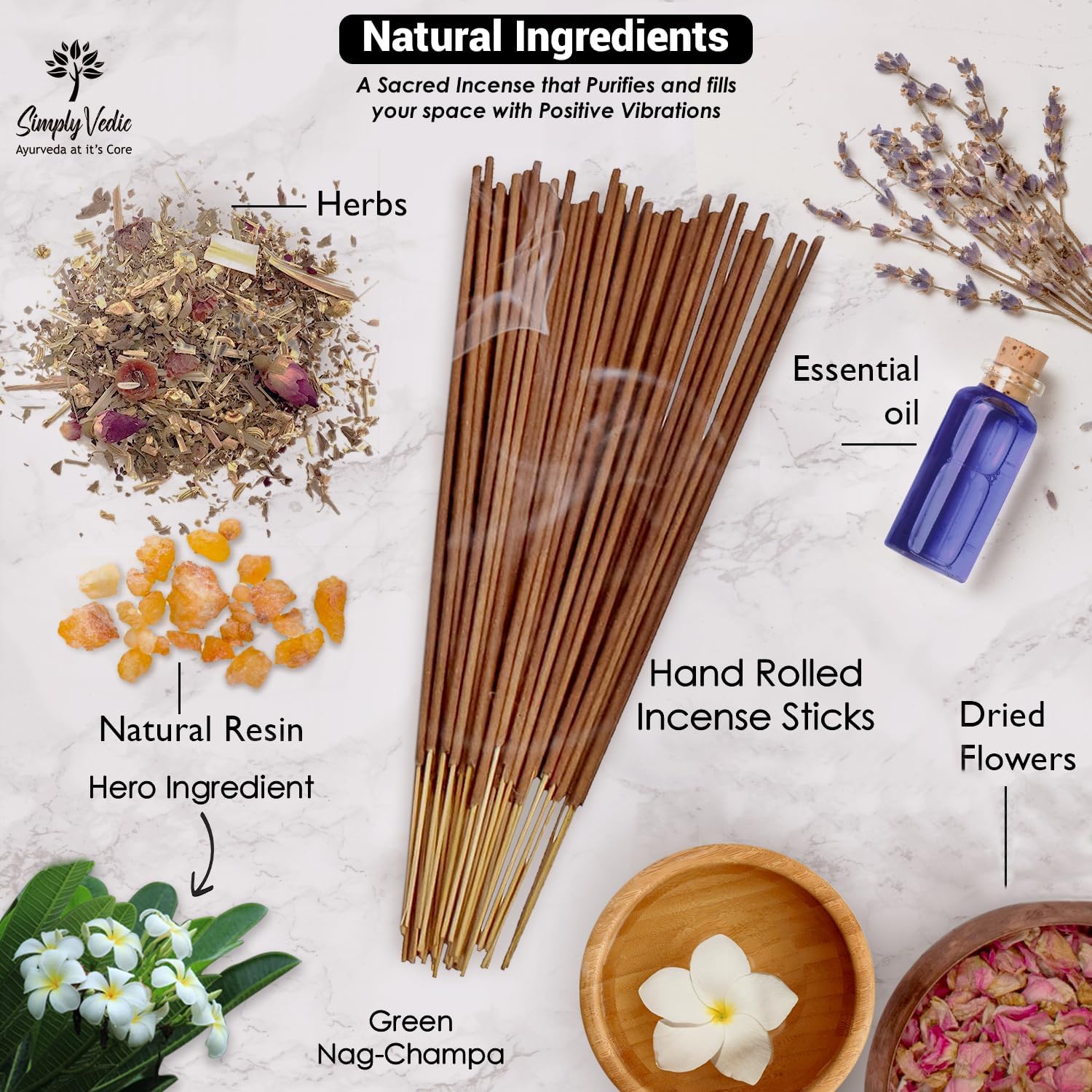 Simply Vedic Nag Champa Incense Sticks 250g with Holder