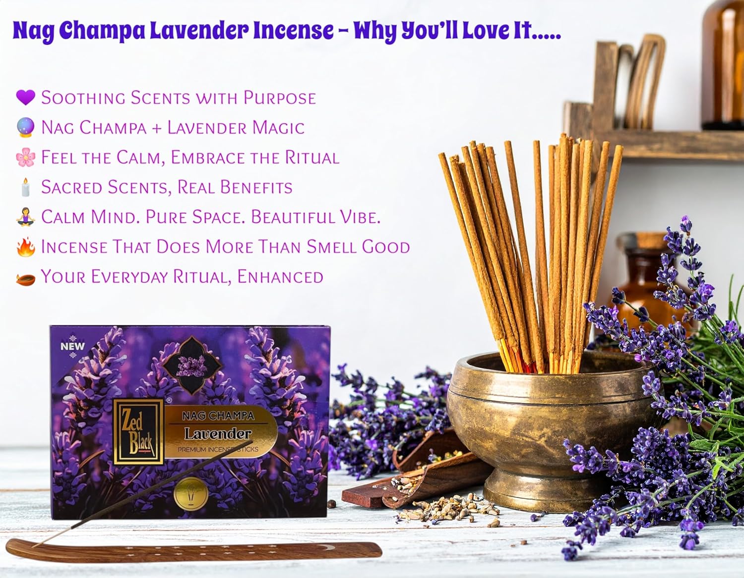 Premium Nag Champa Lavender Incense Sticks 180gm 15g x 12 Pack