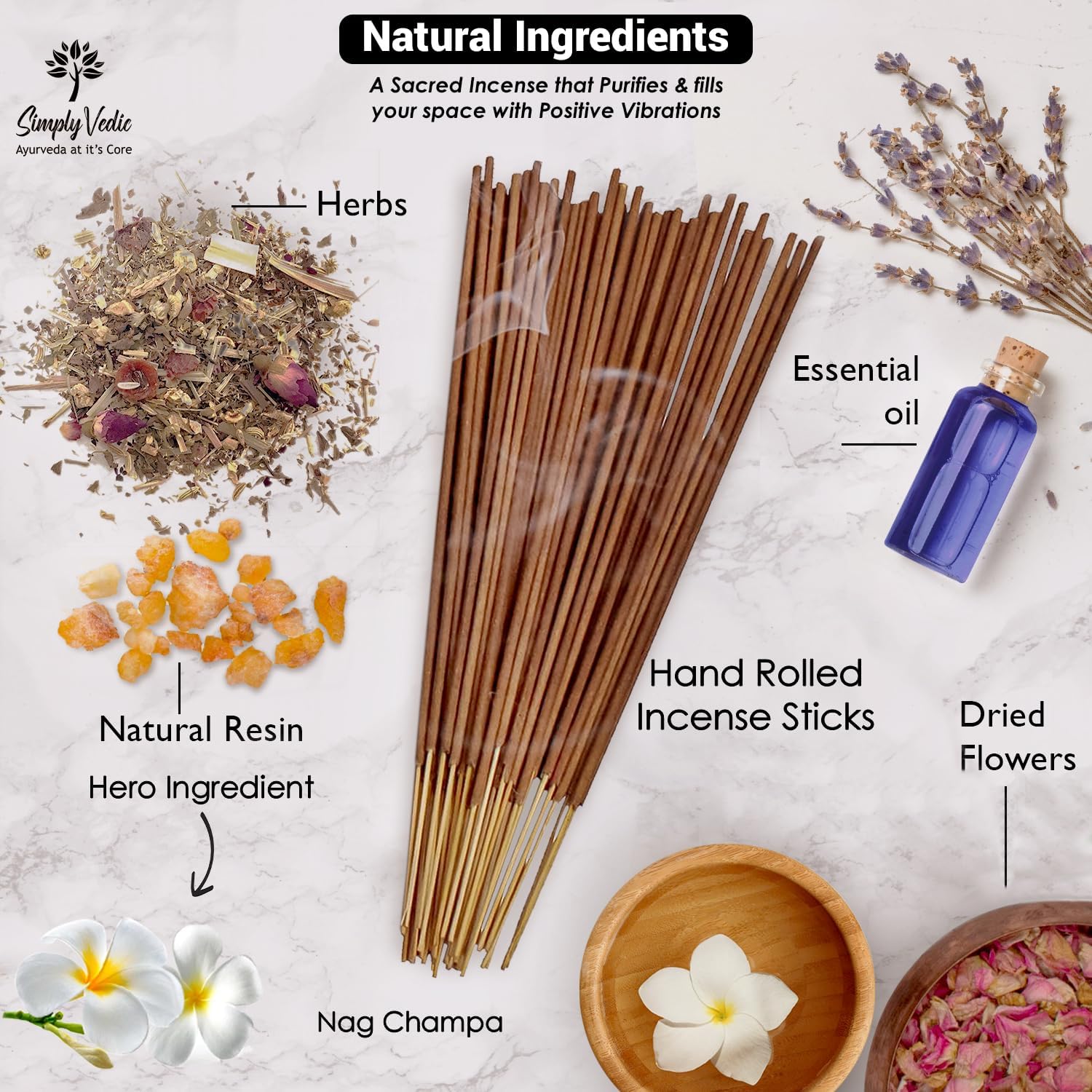 Simply Vedic Nag Champa Incense Sticks 250g with Holder 1