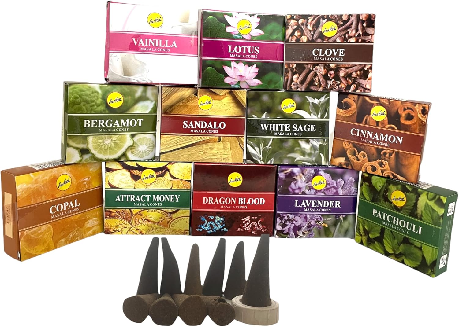 Govinda Sreevani Natural Masala Incense Cones and Holder Bundle