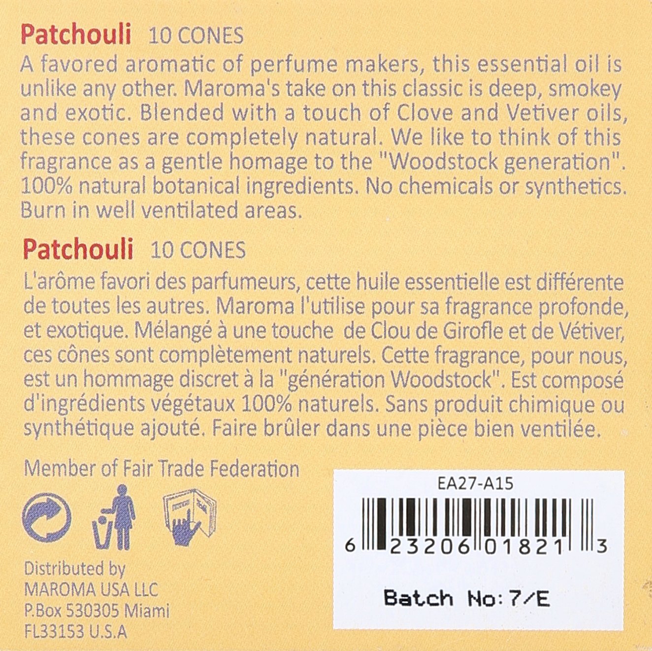 Maroma Patchouli Cone Incense 10 Count