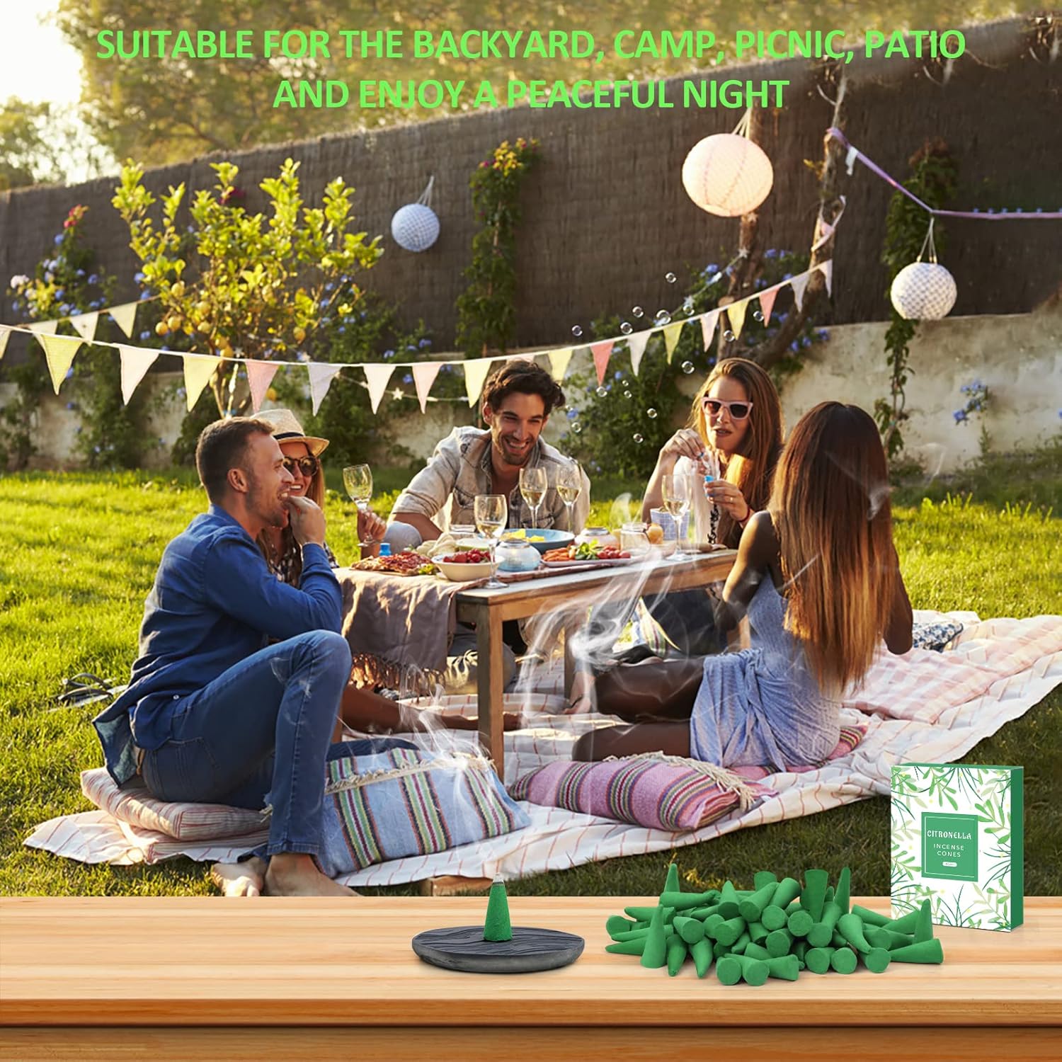 Citronella Incense Cones 120 Pack with Holder