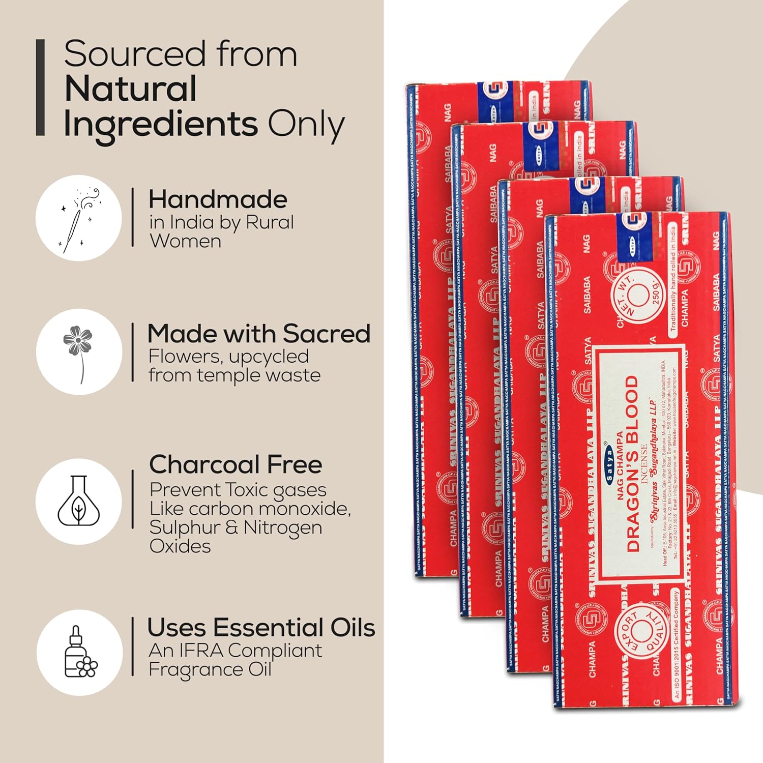 Raajsee Satya Nag Champa Dragon Blood Incense Sticks 4 Pack