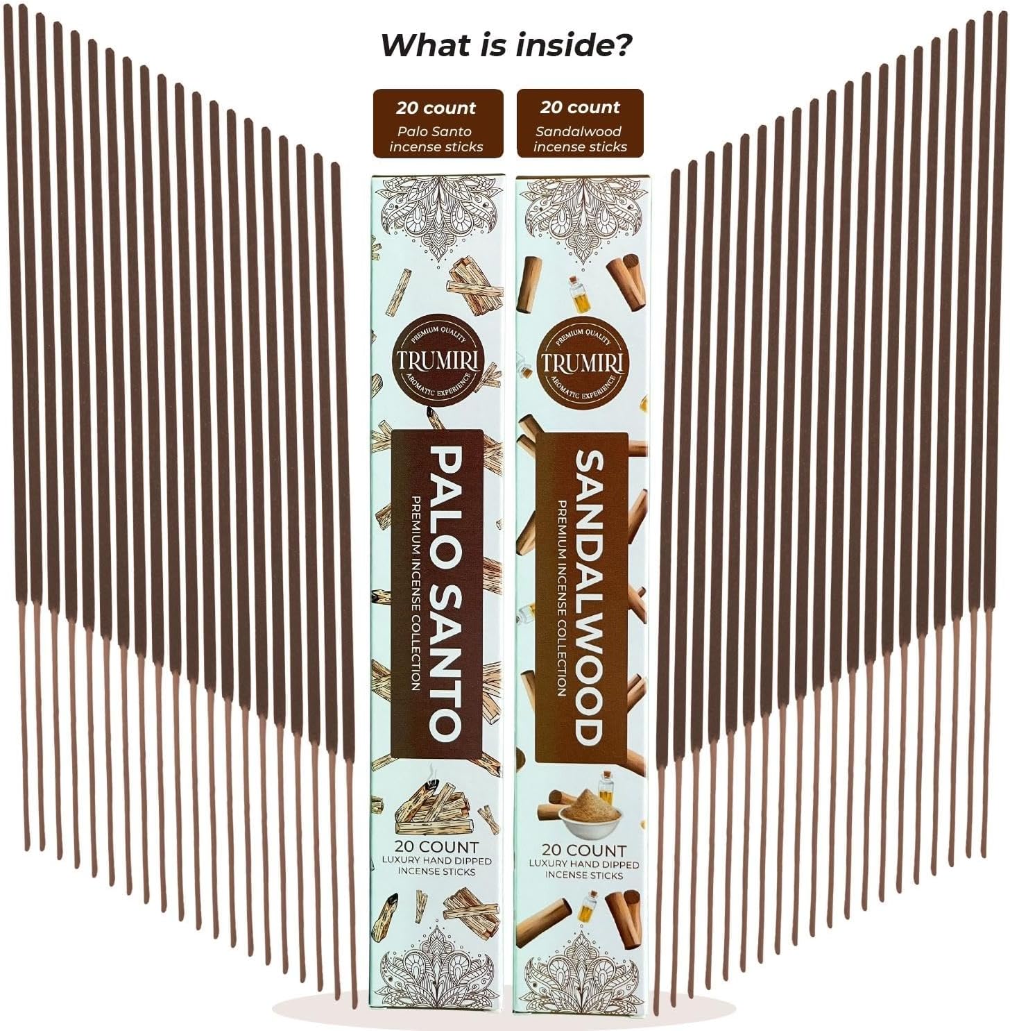 Trumiri Organic Incense Sticks - 40 Pack 20 Palo Santo 20 Sandalwood