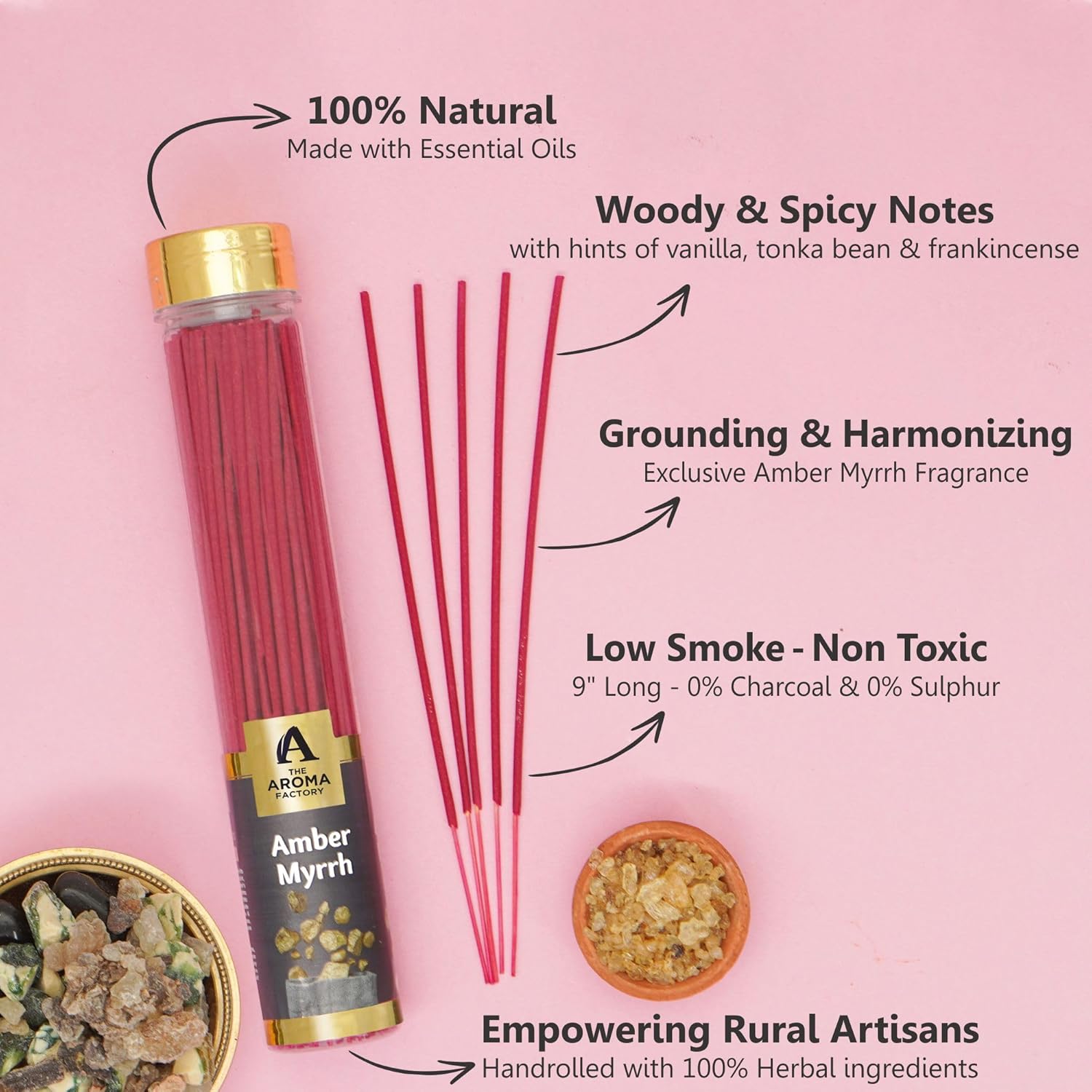 The Aroma Factory Organic Incense Sticks Palo Santo Amber Myrrh 2 x 100g