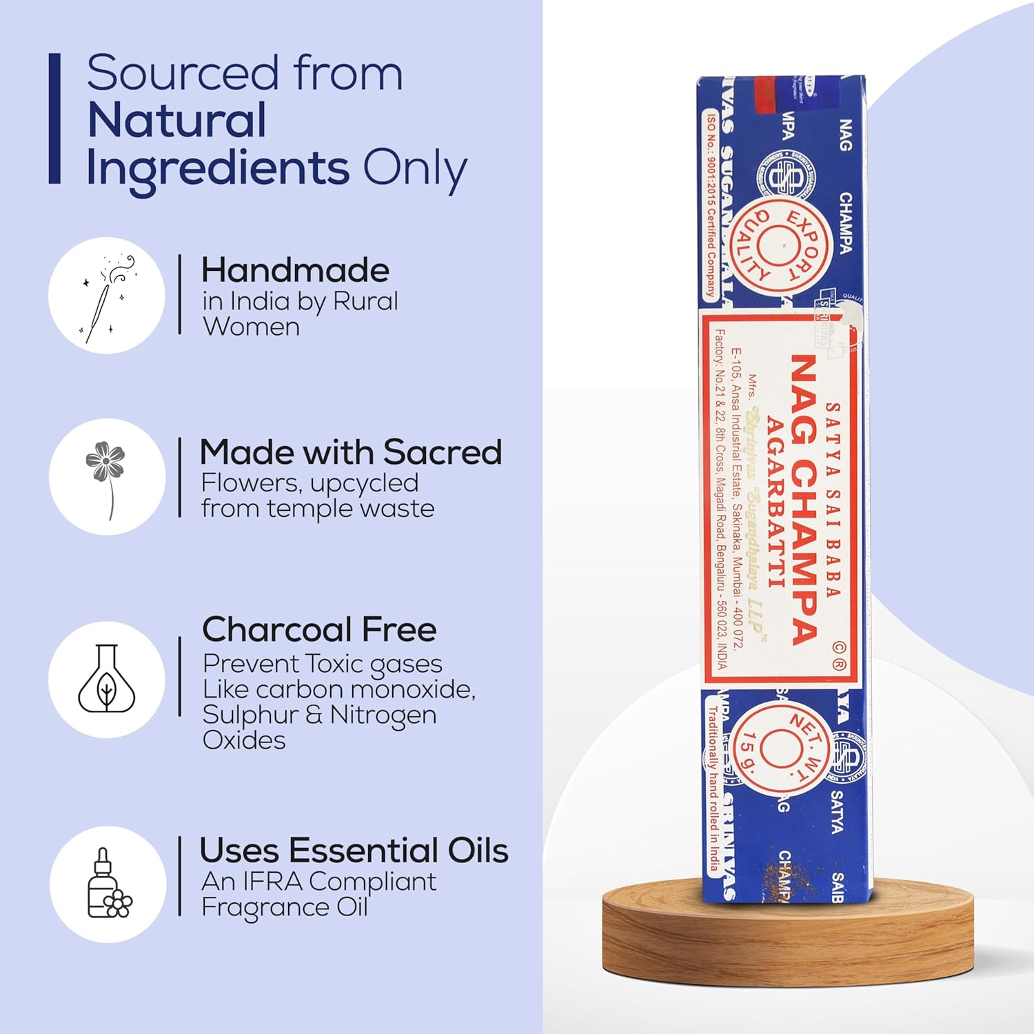 Satya Nag Champa Incense Sticks 45gm Pack with Raajsee Holder