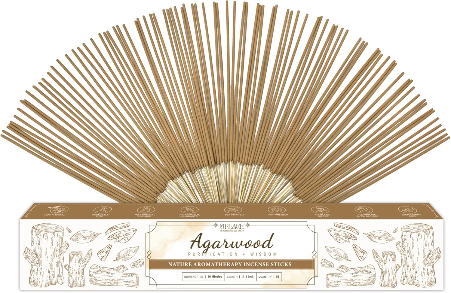 Upeace Organic Agarwood Incense Sticks 86 Sticks 50 Minutes Burn