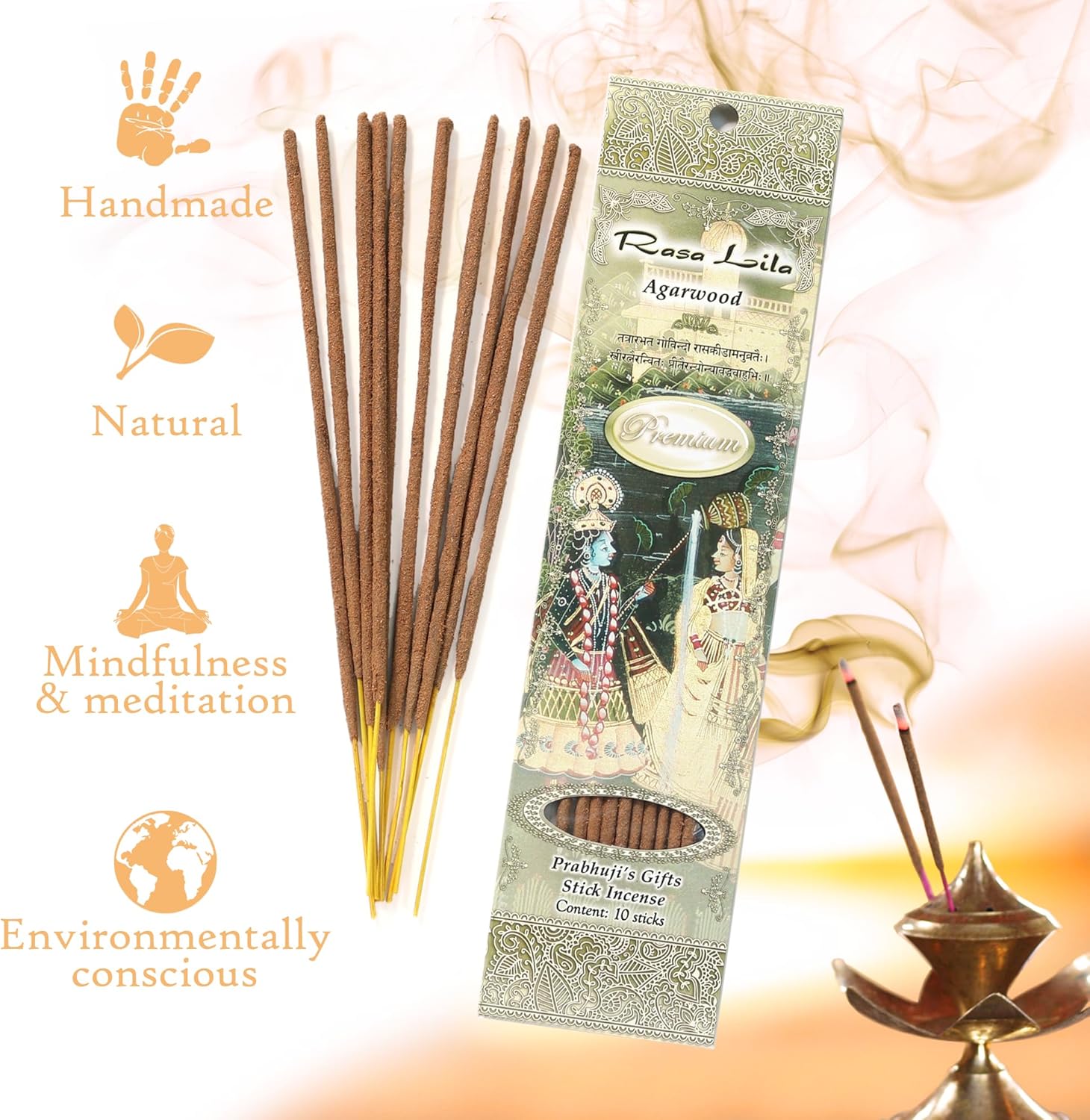 Prabhujis Gifts Rasa Lila Incense Sticks - Agarwood 3 Packs of 10