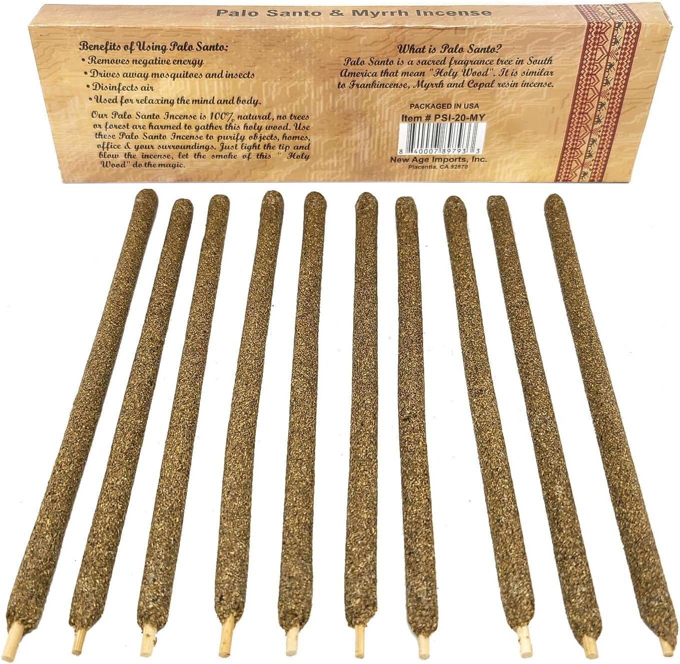 New Age Imports Premium Palo Santo Myrrh Incense Sticks 7-8 10 Pack