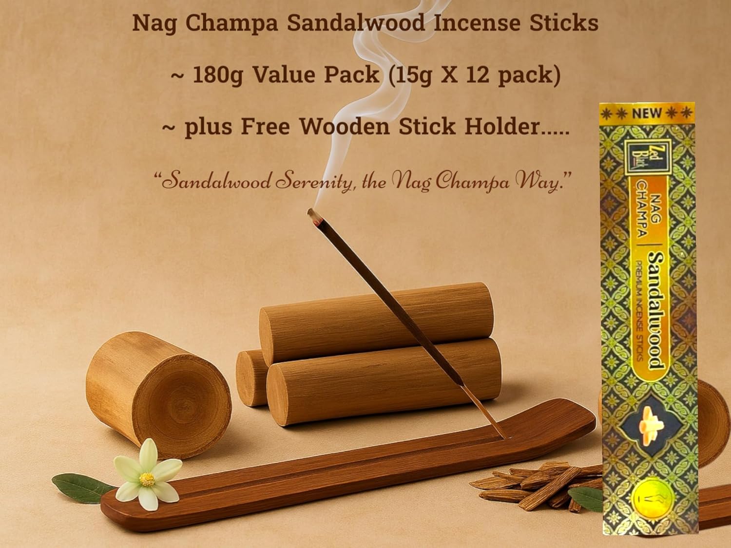 Premium Nag Champa Sandalwood Incense Sticks 15g x 12 Pack