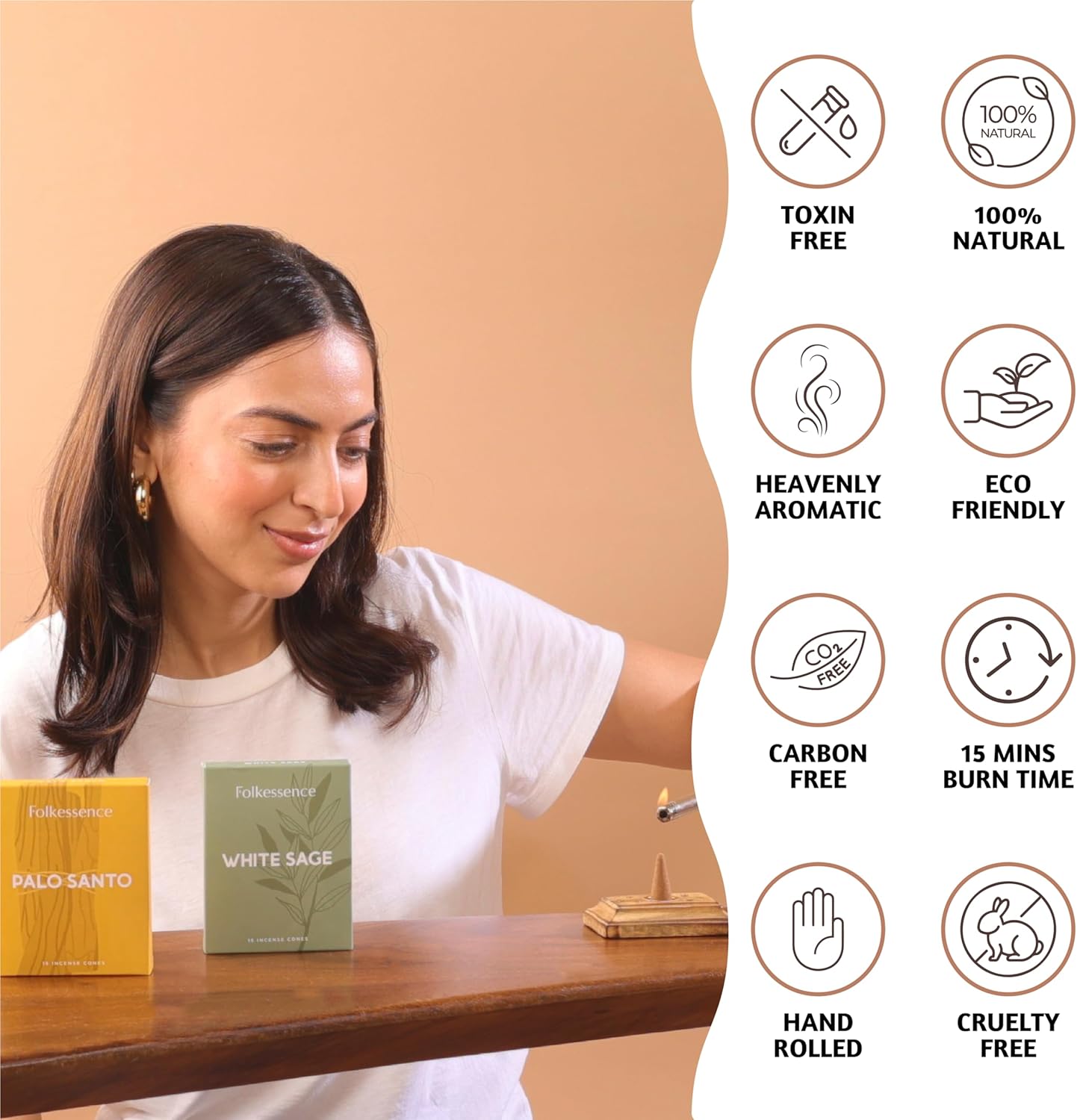Folkulture Incense Cones Set of 30 - White Sage Palo Santo Natural Fragrances