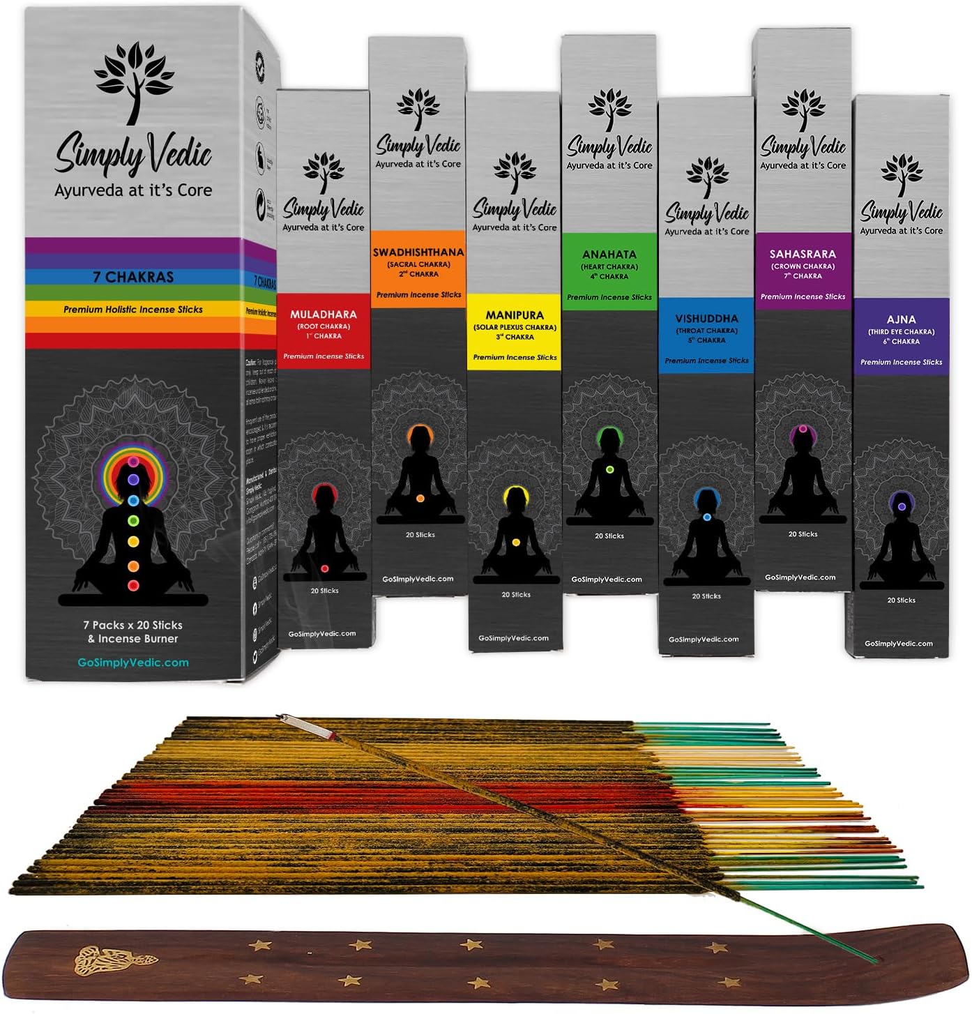 Simply Vedic 7 Chakra Incense Sticks Set