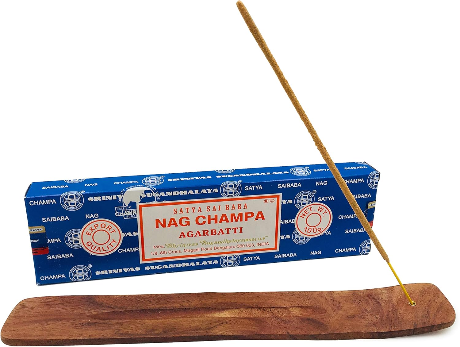 Nag Champa Incense Sticks with Wooden Holder - 100 Gram Box for Meditation and Spiritual Home Decor