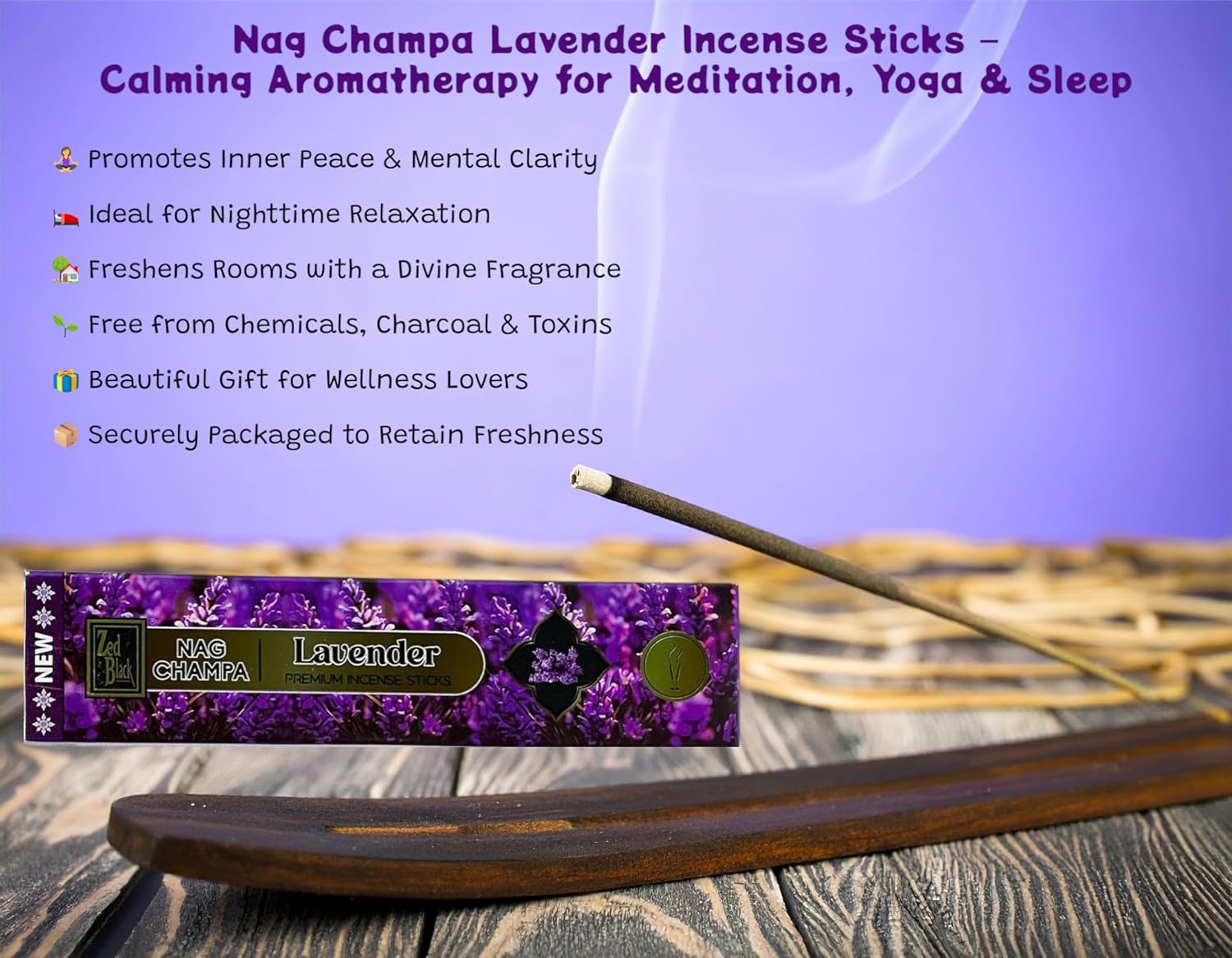 Premium Nag Champa Lavender Incense Sticks 180gm 15g x 12 Pack